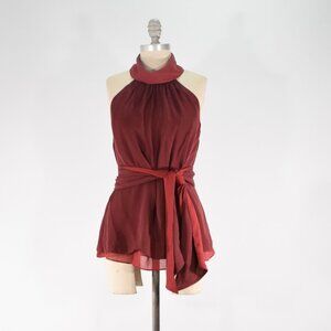 White House Black Market Draped Silk Cranberry Red Halter Top